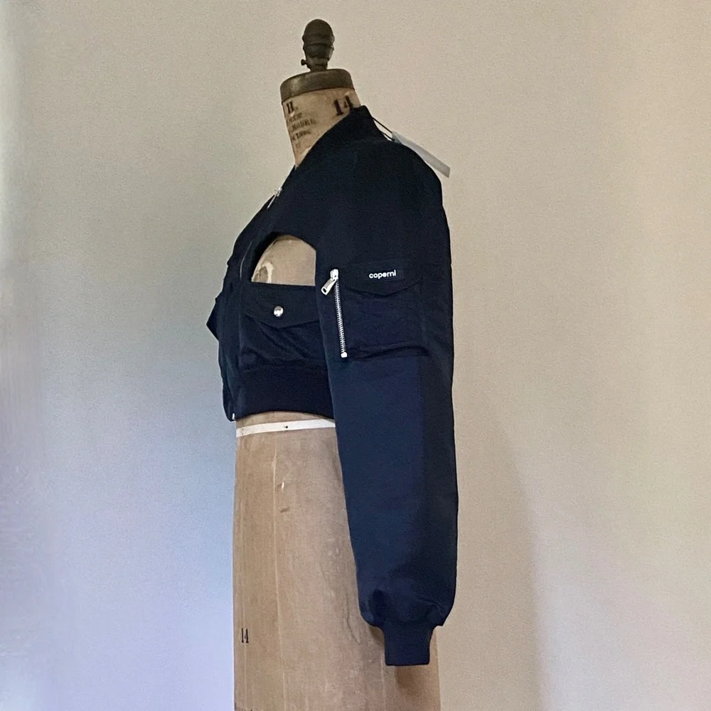 Coperni Cut-Out Cropped Shell Bomber Jacket Black New with Tags US 4 - Picture 13 of 15